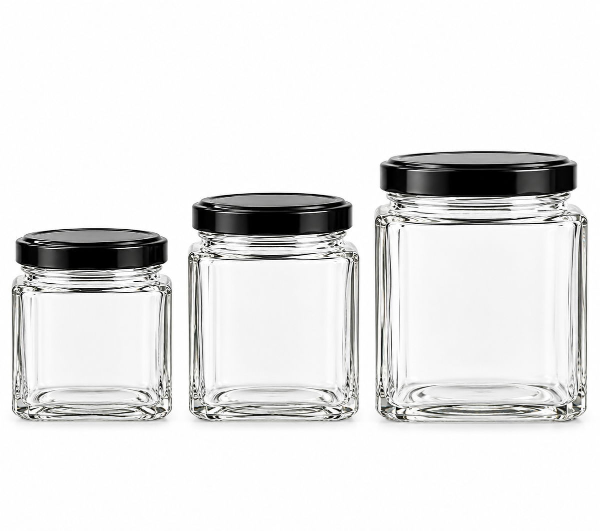 Wholesale Square Glass Jars with Black Lids